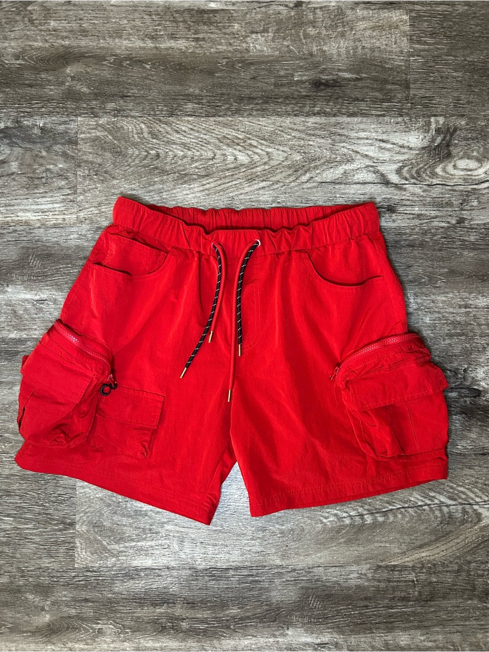 Smoke Rise Men's Large Red Cargo Shorts Multi Pocket Utility Drawstring Streetwe
